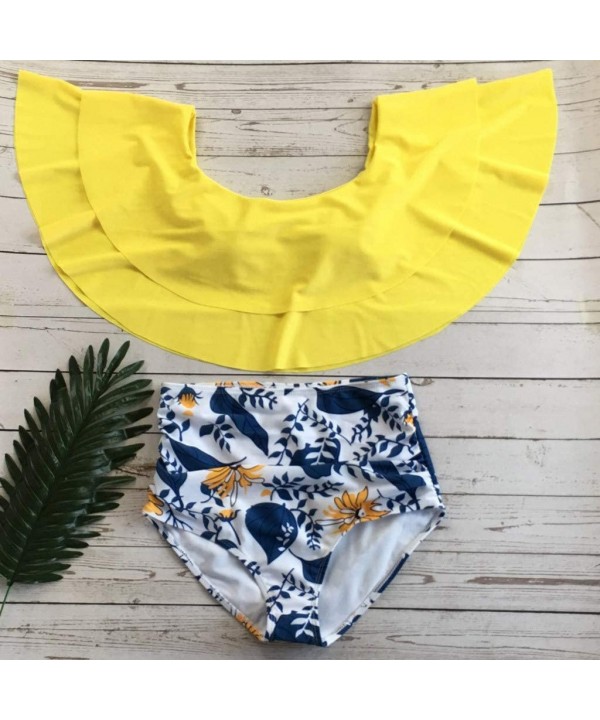 Swimwear for Womens Sexy Swimming Two Piece Off Shouder Padded Push up Bra Hight Waist Set Swimsuit Bikini Yellow3 - CY18NEHY...