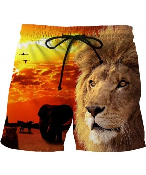 Men Swim Trunks Wild Lion Elephant Leopard Sunset Drawstring Beach Shorts Pocket - CL18LU9E8G7 $24.45-Board Shorts