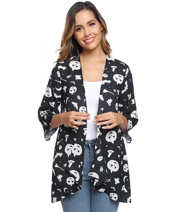 Women Summer Chiffon Cardigans Open Front Blouse Casual Floral Kimono Cover Up Tops - Pate1 - CL18Z3Y4TZ9 $14.06-Cover-Ups