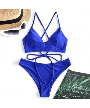 Women's Bikini Sets Cut Flower Two Piece Swimsuit Pushups Swimwear Beachwear - 8 - Blue - CO196EM3ZZG $15.79-Sets