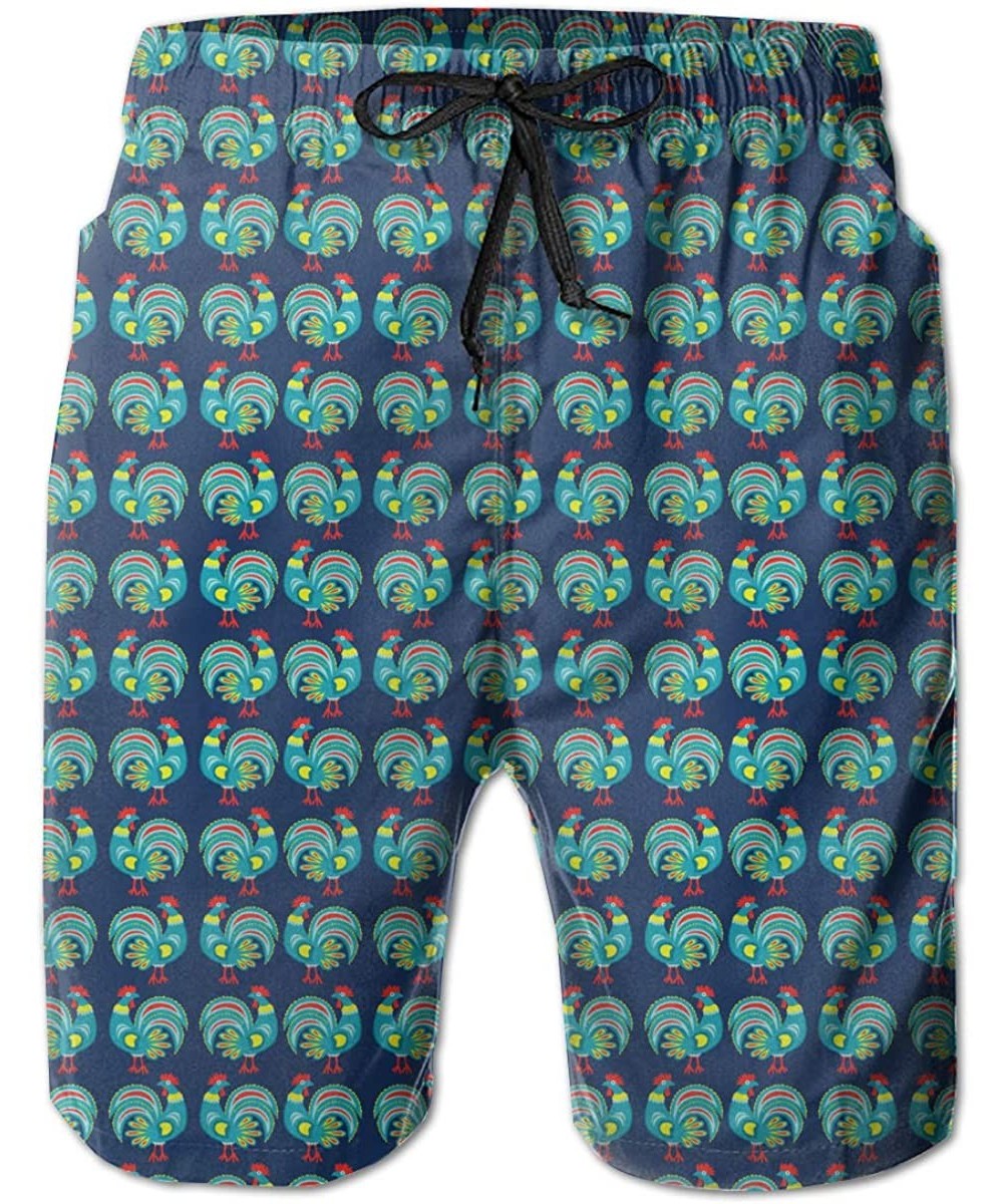 Swim Trunks Summer Beach Shorts Pockets Boardshorts for Men Youth Boys Cute Grey Mouse - Cute Green Rooster Pattern - CI18RM8...