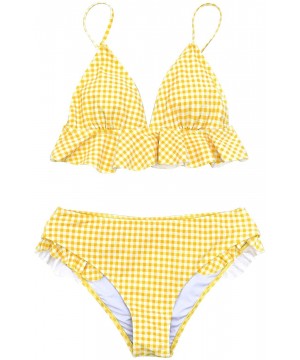 Women's Rose High-Waisted Push Up Bikini Set - Yellow White - CV18OX06EWO $33.15-Sets