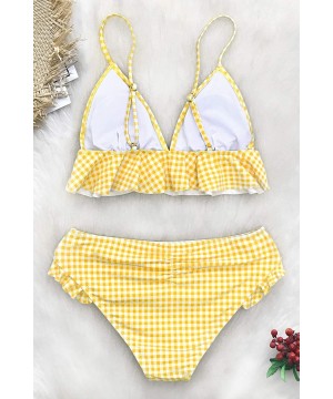 Women's Rose High-Waisted Push Up Bikini Set - Yellow White - CV18OX06EWO $33.15-Sets