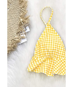 Women's Rose High-Waisted Push Up Bikini Set - Yellow White - CV18OX06EWO $33.15-Sets