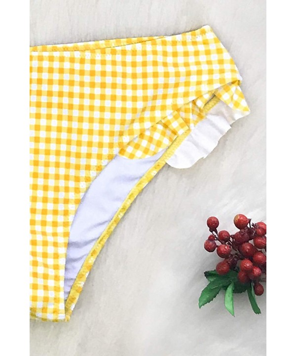 Women's Rose High-Waisted Push Up Bikini Set - Yellow White - CV18OX06EWO $33.15-Sets