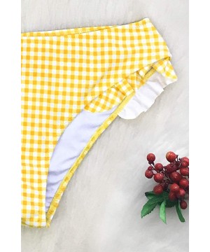 Women's Rose High-Waisted Push Up Bikini Set - Yellow White - CV18OX06EWO $33.15-Sets