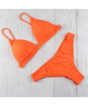 Women Triangle V Neck Bikini Set Cheeky High Cut Two Piece Swimsuit Bathing Suit - Orange - C5196525YE2 $12.58-Sets