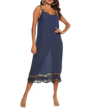 Spaghetti Strap Beach Dress Crochet Sexy Cover Up Swimwear Beachwear - Purplish Blue - CO199EZZGNC $27.52-Cover-Ups