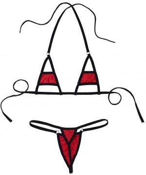 Women's Sexy Halter Neck Hollow Out Bra Top Micro Thongs Bikini Set Extreme Swimsuit - Red - CR18NQ3YL8W $21.64-Sets