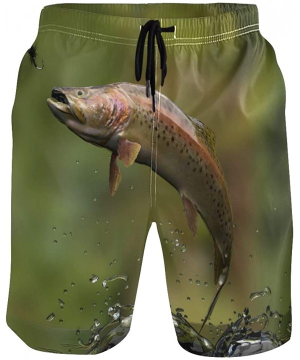 Mens Surfing Shorts Pirate Ship On Stormy Sea Swim Trunks Shorts - Jumped Trout Fish - CI192OLWA9M $29.00-Board Shorts