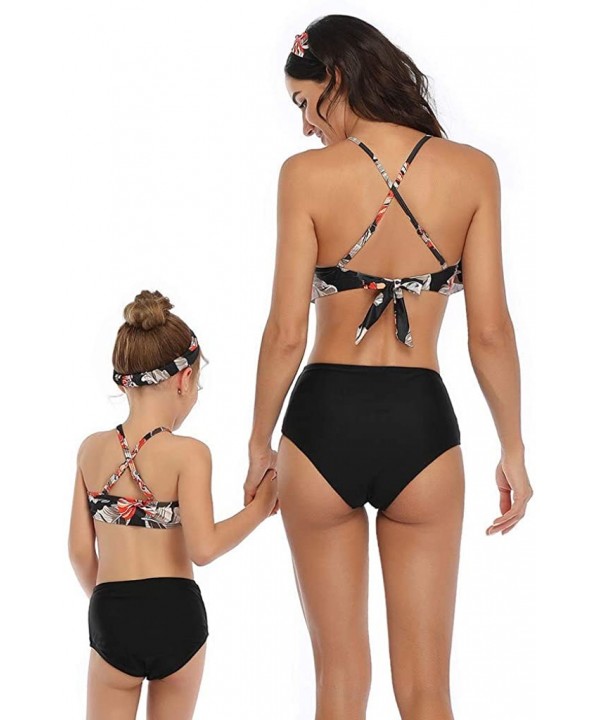 Mother and Daughter Swimwear Family Matching Girls Swimwear Retro Ruffled Flounce 2 Piece Swimsuit - A3~black - C31965HQN98 $...