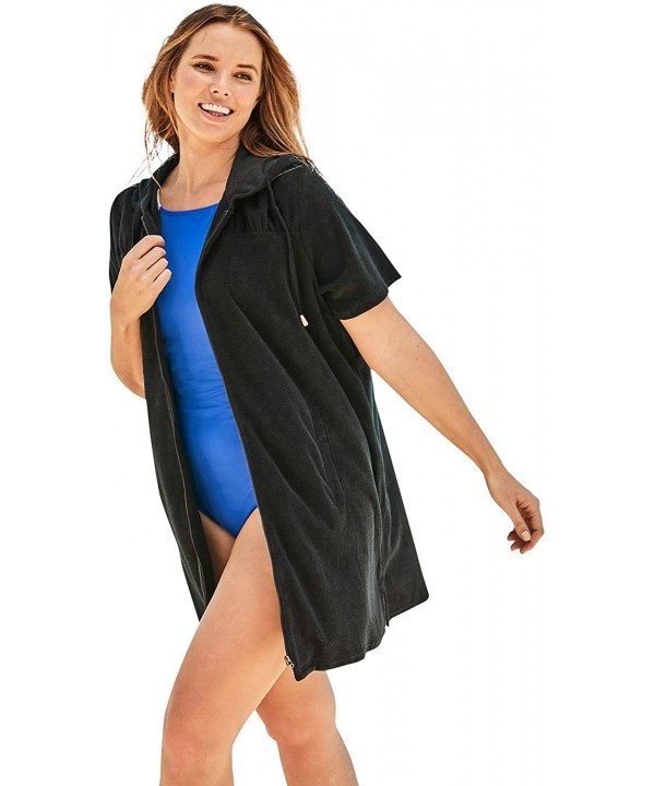 Women's Plus Size Hooded Terry Swim Cover Up Swimsuit Cover Up - Black (0117) - CT199L9LT0X $31.65-Cover-Ups