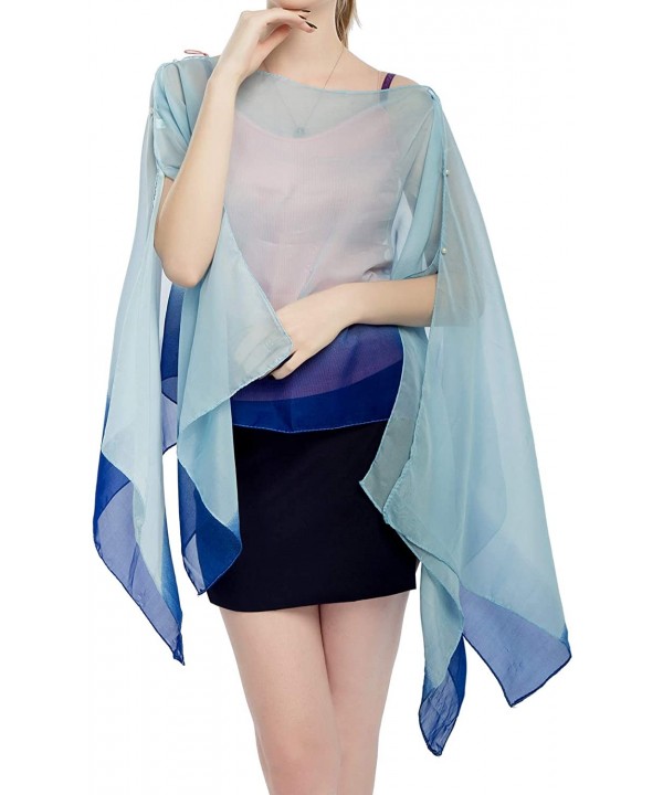 Women's Chiffon Scarve Shawls Wraps Floral Poncho Bikini Cover up Tops - Stripe Blue - C918SRT89GK $14.82-Cover-Ups