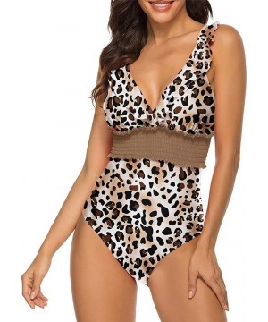 Women's One Piece Swimsuit Sexy V Neck Ruffle Tummy Control Monokini Bathing Suits - Leopard - C2194UZEM7Q $25.10-One-Pieces