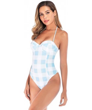 Women's High Slit Halter Back One-Piece Swimsuit - White Grid - CC18TMXALTK $26.29-One-Pieces