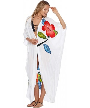 Womens Kimono Cardigan Open Front Floral Robe Beach Cover Up One Size - White - CO193L5Z0ZO $43.24-Cover-Ups