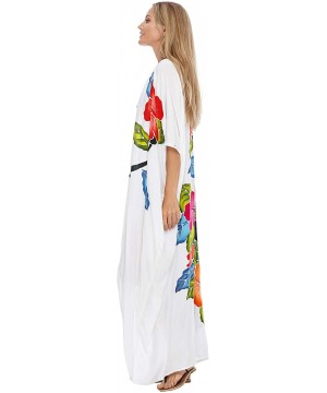 Womens Kimono Cardigan Open Front Floral Robe Beach Cover Up One Size - White - CO193L5Z0ZO $43.24-Cover-Ups