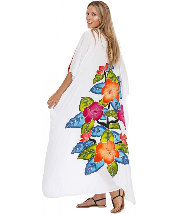 Womens Kimono Cardigan Open Front Floral Robe Beach Cover Up One Size - White - CO193L5Z0ZO $43.24-Cover-Ups