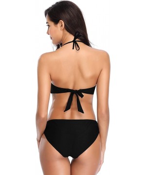 Women's Push Up Underwire Top Ruched Bottom Bikini Bathing Swimsuits - Manhattan Black - B - C118KQIIAWA $23.92-Sets