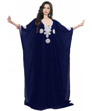 Women wear Kaftan Farasha Caftan Kimono Long Dress Beach Cover up Free Size - Navy - C618OMCT9QU $32.75-Cover-Ups