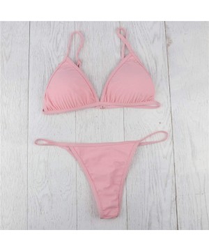 Women Padded Bra+G-String Thong Bikini Set Sexy Swimwear Two Pieces Swimsuit - Pink - C7199OOO2KL $12.01-Sets