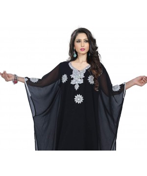 Women wear Kaftan Farasha Caftan Kimono Long Dress Beach Cover up Free Size - Navy - C618OMCT9QU $32.75-Cover-Ups