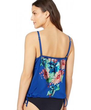 Women's Side Tie Tankini Swimsuit Top - Blue//Tropical Vibin - C518I3R09KC $24.80-Tankinis