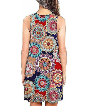 Women's Casual V Neck Sleeveless Floral Swing T Shirt Tank Dress with Pockets - Printed Blue - CO18OW7ZSZ8 $12.05-Cover-Ups