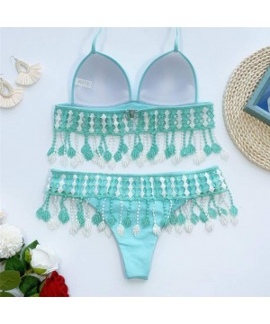 Litetao Women's Two Piece Halter Strap Bikini Set Boho Tassel Beach Swimwear Swimsuit Bathing Suits - Blue - CD196R0XDZC $12....