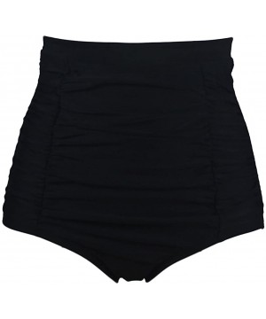 Women's Retro Black High Waisted Bikini Bottom Ruched Swim Short Tankinis Briefs - Black - CA197T6YG0M $24.82-Tankinis