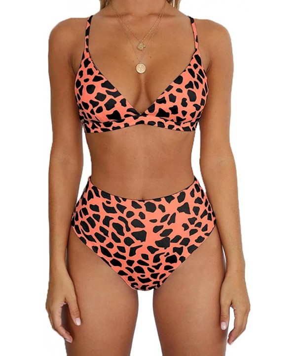 Women's Sexy Bikini Sets Stripe Printing High Waisted Padded Push Up 2 Piece Swimsuits - 6 - CI18TRZKOQS $23.94-Sets