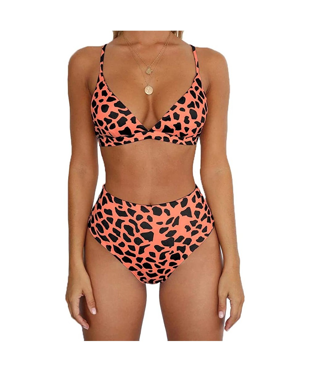 Women's Sexy Bikini Sets Stripe Printing High Waisted Padded Push Up 2 Piece Swimsuits - 6 - CI18TRZKOQS $23.94-Sets