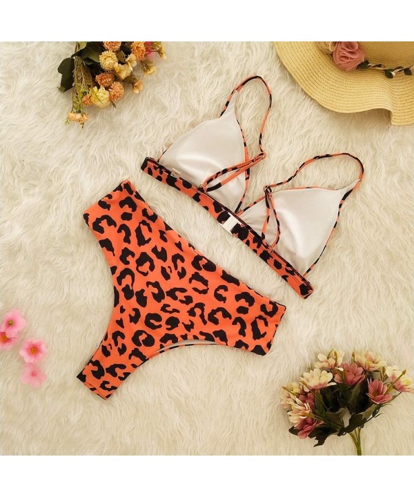 Women's Sexy Bikini Sets Stripe Printing High Waisted Padded Push Up 2 Piece Swimsuits - 6 - CI18TRZKOQS $23.94-Sets