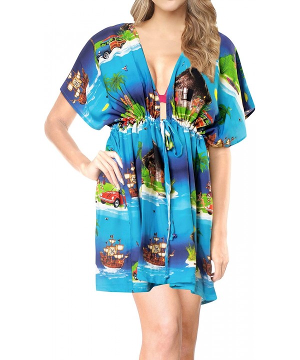 Women's Swimsuits Cover Ups Swimwear Bikini Beach Dress Drawstring A - Summer Blue_a333 - CB18E5GXLSC $23.25-Cover-Ups