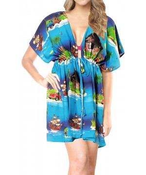 Women's Swimsuits Cover Ups Swimwear Bikini Beach Dress Drawstring A - Summer Blue_a333 - CB18E5GXLSC $23.25-Cover-Ups