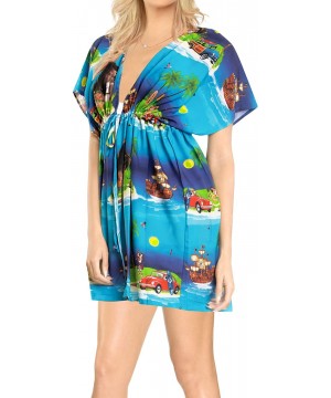 Women's Swimsuits Cover Ups Swimwear Bikini Beach Dress Drawstring A - Summer Blue_a333 - CB18E5GXLSC $23.25-Cover-Ups