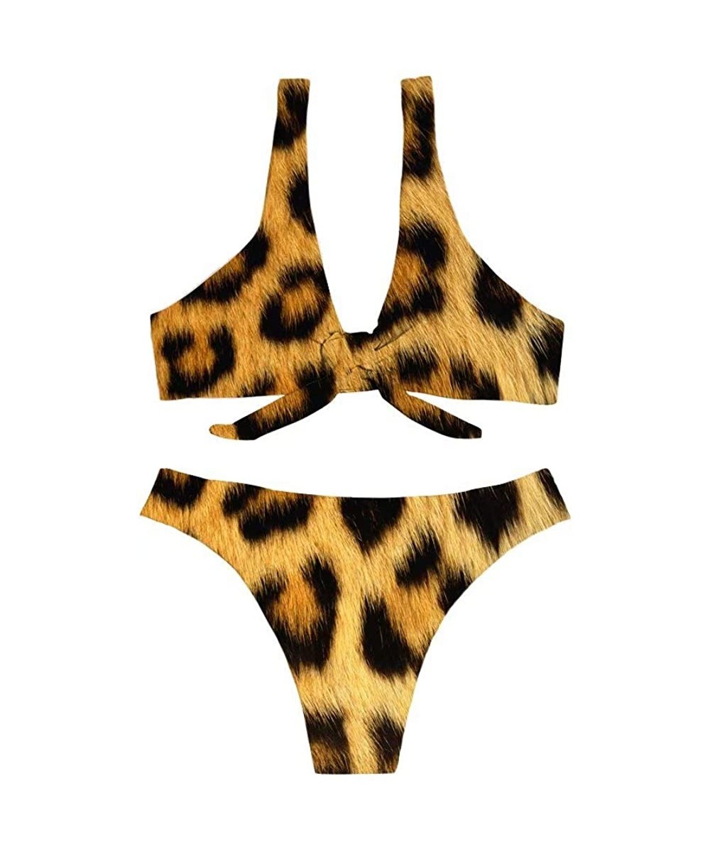 Womens High Cut Bikini Set Two Piece Swimsuits Leopard Tie Knot Bathing Suit - Leopard 2 - CC18QY2OS5S $18.06-Sets