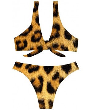 Womens High Cut Bikini Set Two Piece Swimsuits Leopard Tie Knot Bathing Suit - Leopard 2 - CC18QY2OS5S $18.06-Sets