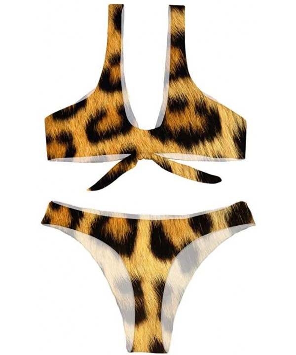 Womens High Cut Bikini Set Two Piece Swimsuits Leopard Tie Knot Bathing Suit - Leopard 2 - CC18QY2OS5S $18.06-Sets