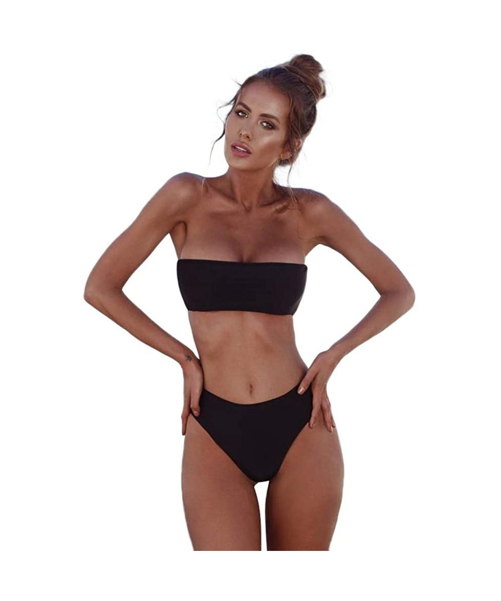 Bikini Set Women Swimwear Bandeau Bandage Push-Up Brazilian Beachwear Swimsuit - Black - C818S7TRNWX $12.86-Sets