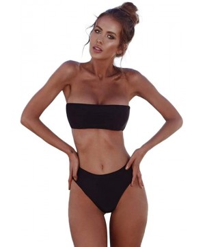 Bikini Set Women Swimwear Bandeau Bandage Push-Up Brazilian Beachwear Swimsuit - Black - C818S7TRNWX $12.86-Sets