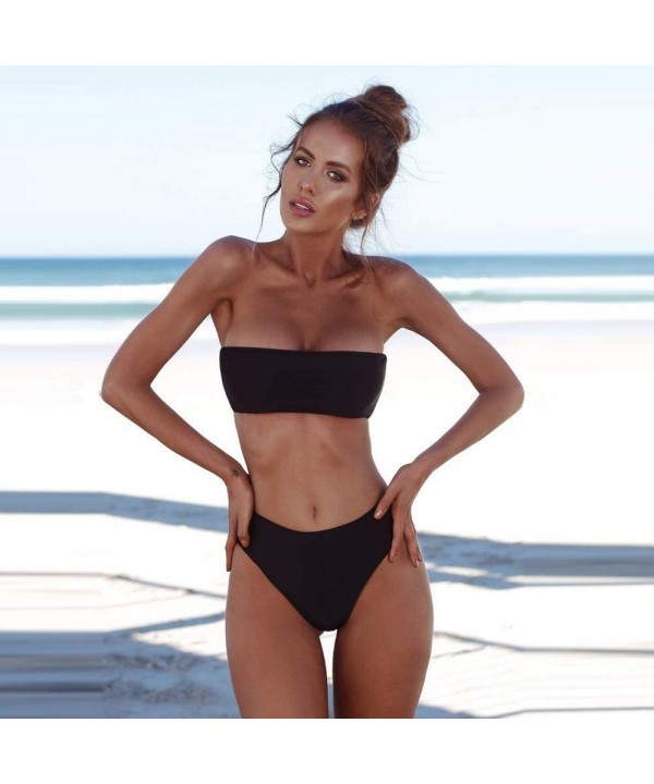 Bikini Set Women Swimwear Bandeau Bandage Push-Up Brazilian Beachwear Swimsuit - Black - C818S7TRNWX $12.86-Sets