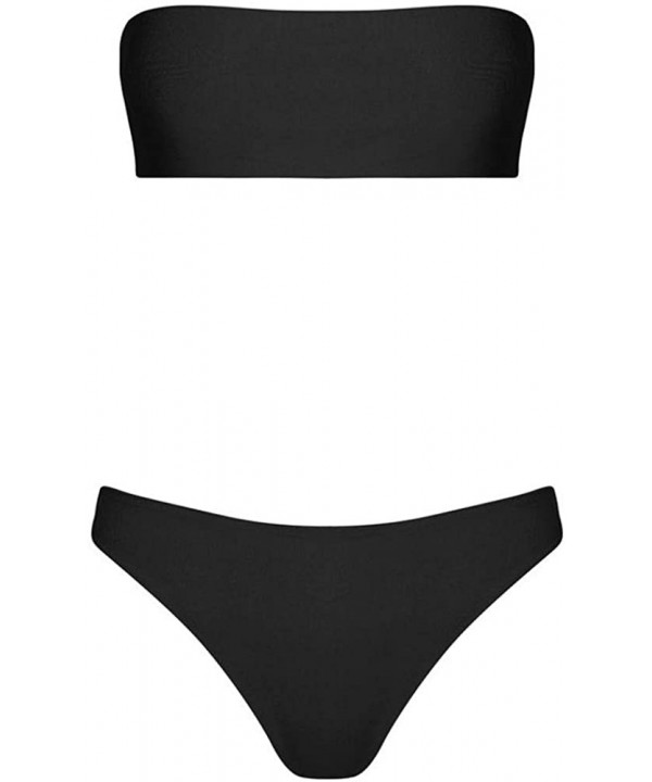 Bikini Set Women Swimwear Bandeau Bandage Push-Up Brazilian Beachwear Swimsuit - Black - C818S7TRNWX $12.86-Sets