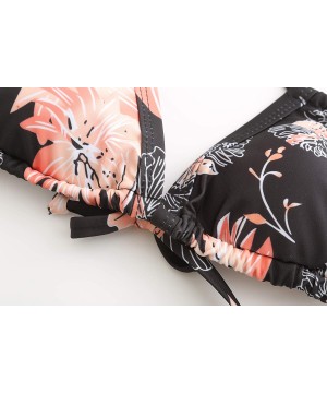 Women's Two Piece Swimsuit Floral Print Thong Bikini Sets - Black - CK18Y6L2DQM $22.21-Sets