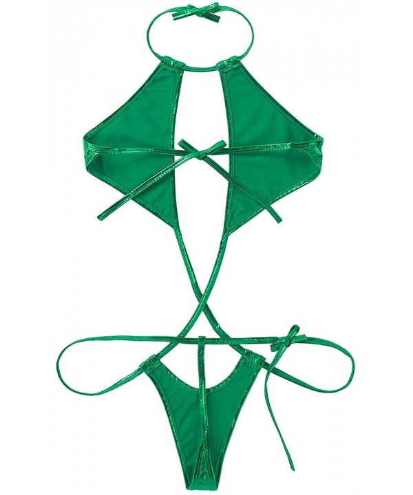 Woman Slingshot Lingerie One-Piece Metallic Wet Look Halter Neck Micro Bikini Swimsuit Monokini - Green - C7194USAI5Y $15.04-...