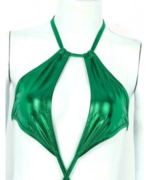 Woman Slingshot Lingerie One-Piece Metallic Wet Look Halter Neck Micro Bikini Swimsuit Monokini - Green - C7194USAI5Y $15.04-...