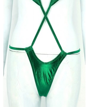 Woman Slingshot Lingerie One-Piece Metallic Wet Look Halter Neck Micro Bikini Swimsuit Monokini - Green - C7194USAI5Y $15.04-...