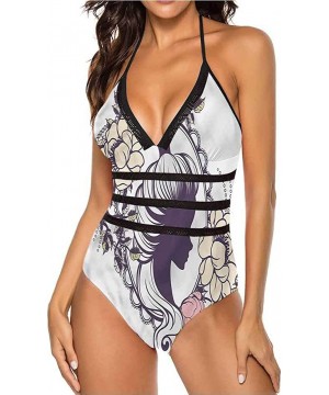 Women's Strappy Swimwear Princess Portrait Frame Great for Pool Party - Multi 01 - CZ190AX0CDL $44.19-One-Pieces