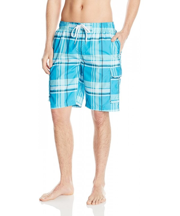 Men's Matrix Plaid Swim Trunk - Aqua - CO126WMR3QZ $16.37-Trunks