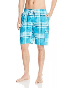 Men's Matrix Plaid Swim Trunk - Aqua - CO126WMR3QZ $16.37-Trunks